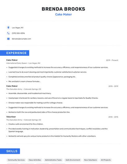 Cake Maker Resume