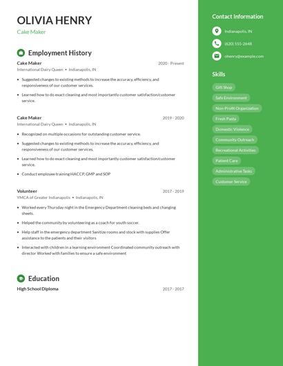 Cake Maker Resume