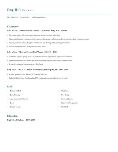 Cake Maker Resume