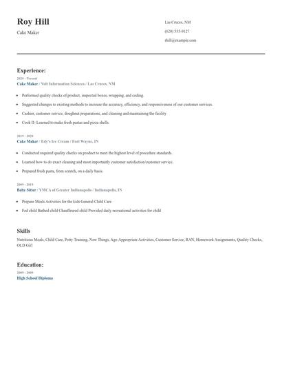 Cake Maker Resume