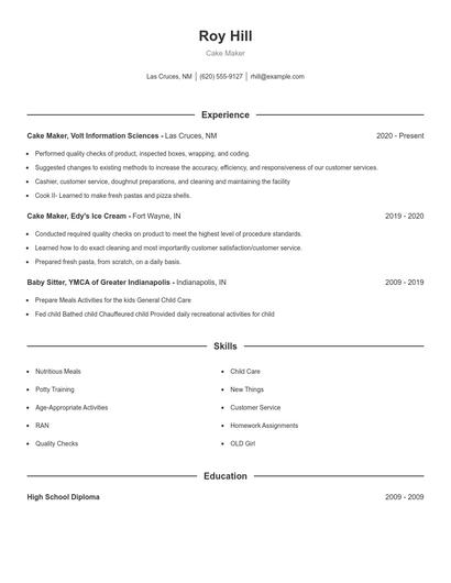 Cake Maker Resume