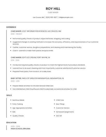 Cake Maker Resume