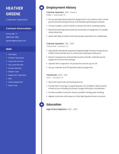 Calciner Operator Resume