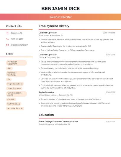 Calciner Operator Resume