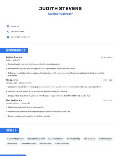 Calciner Operator Resume