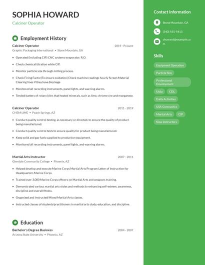 Calciner Operator Resume