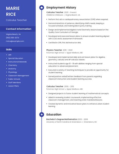 Calculus Teacher Resume