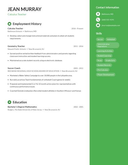 Calculus Teacher Resume