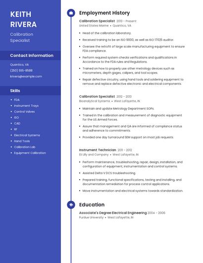 Calibration Specialist Resume