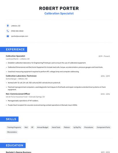 Calibration Specialist Resume