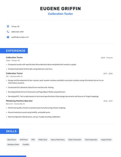 Calibration Tester Resume