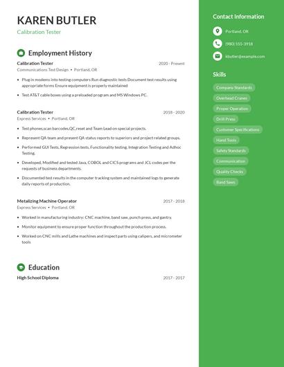 Calibration Tester Resume