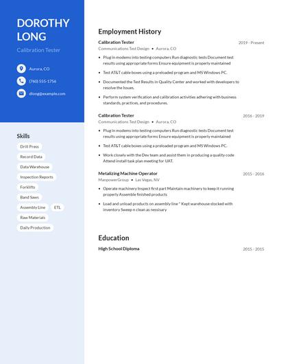 Calibration Tester Resume