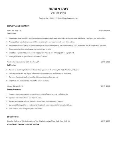 Calibrator Resume