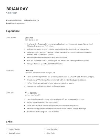 Calibrator Resume