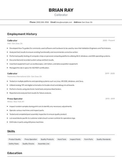 Calibrator Resume