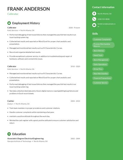 Calibrator Resume