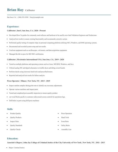 Calibrator Resume