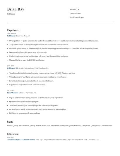 Calibrator Resume