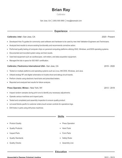 Calibrator Resume