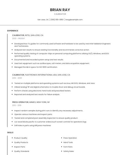 Calibrator Resume