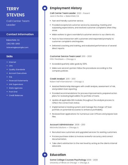 Call Center Team Leader Resume