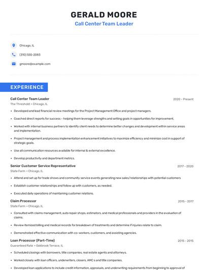 Call Center Team Leader Resume