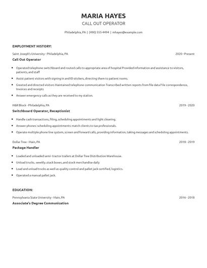 Call Out Operator Resume