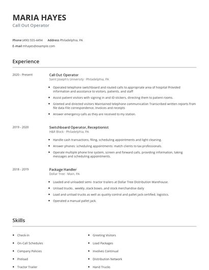 Call Out Operator Resume