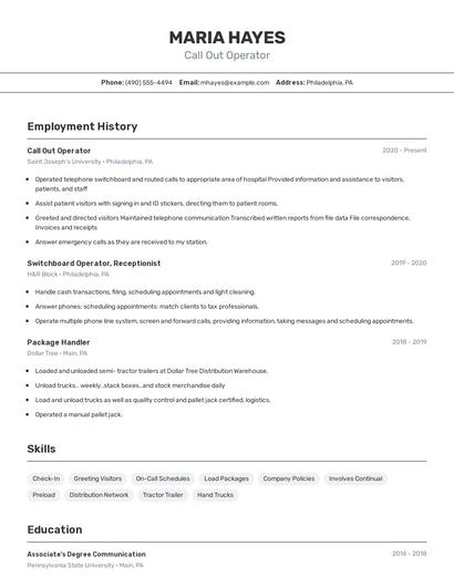 Call Out Operator Resume