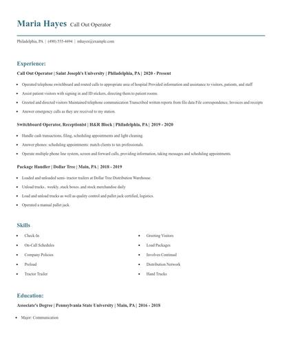 Call Out Operator Resume