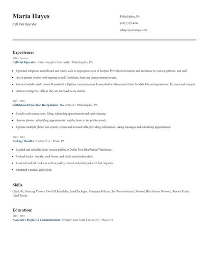 Call Out Operator Resume