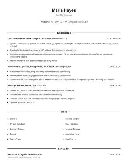 Call Out Operator Resume