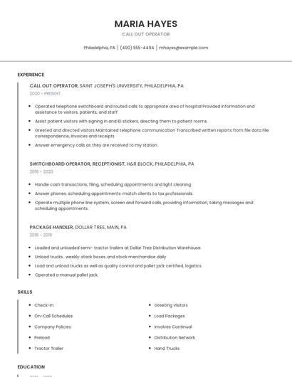 Call Out Operator Resume