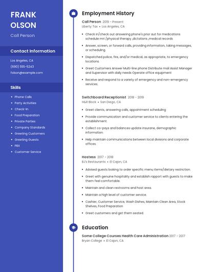 Call Person Resume