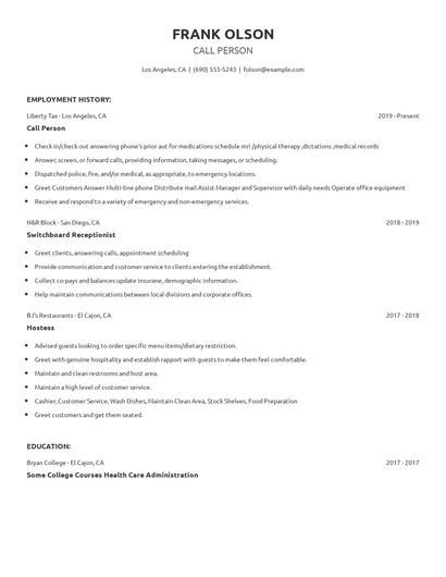 Call Person Resume