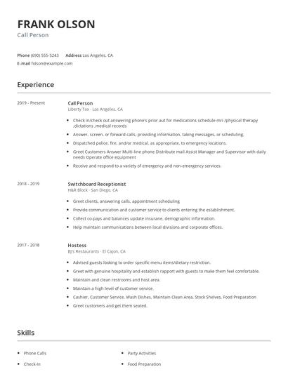 Call Person Resume