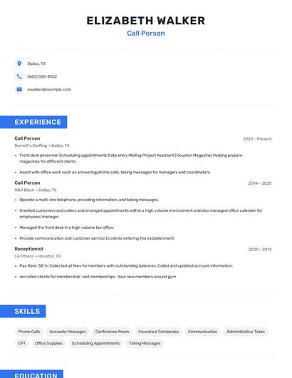 Call Person Resume