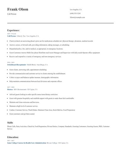 Call Person Resume
