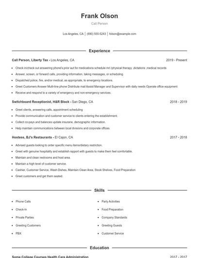 Call Person Resume