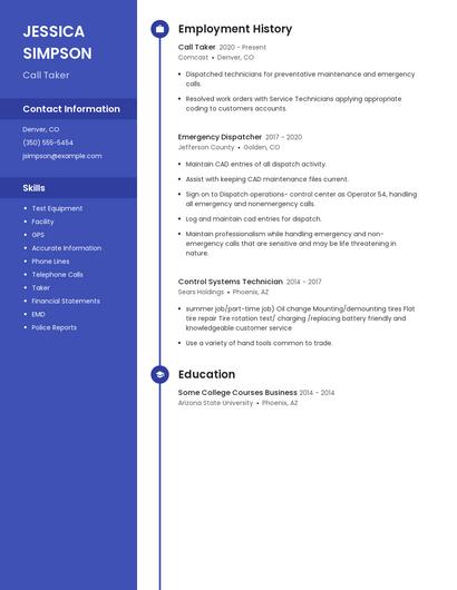 Call Taker Resume