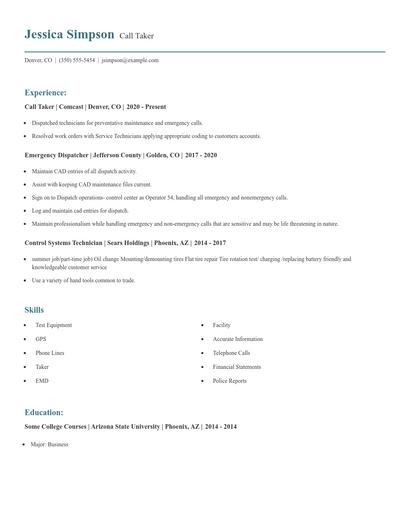 Call Taker Resume