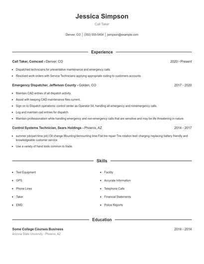 Call Taker Resume