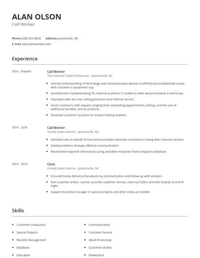 Call Worker Resume