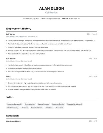Call Worker Resume