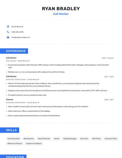 Call Worker Resume