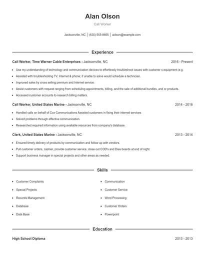 Call Worker Resume