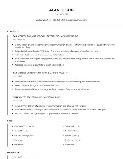 Call Worker Resume