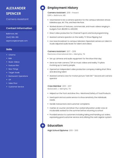 Camera Assistant Resume
