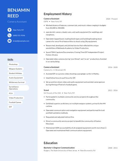Camera Assistant Resume